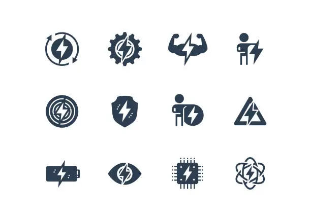 Vector illustration of Energy and Electricity Related Vector Icon Set in Glyph Style