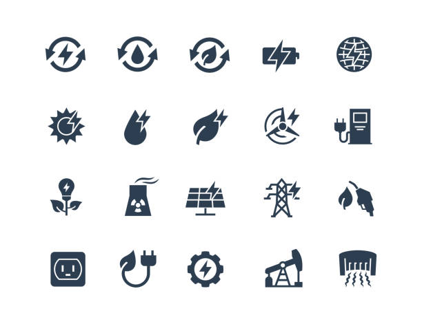 ilustrações de stock, clip art, desenhos animados e ícones de energy related vector icon set in glyph style - drop solar panel symbol leaf