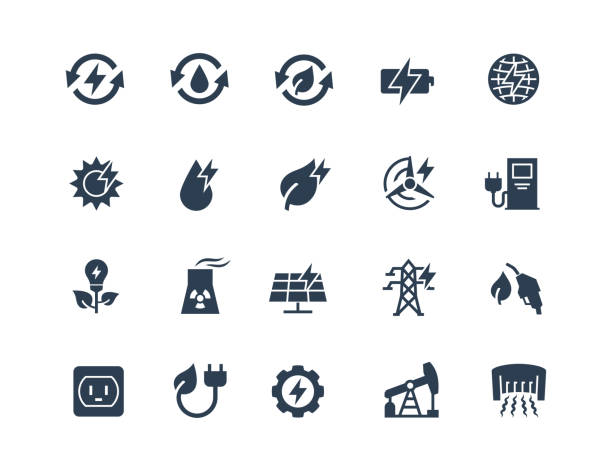 Energy Related Vector Icon Set in Glyph Style Energy Related Vector Icon Set in Glyph Style symbol fuel and power generation fossil fuel fuel pump stock illustrations