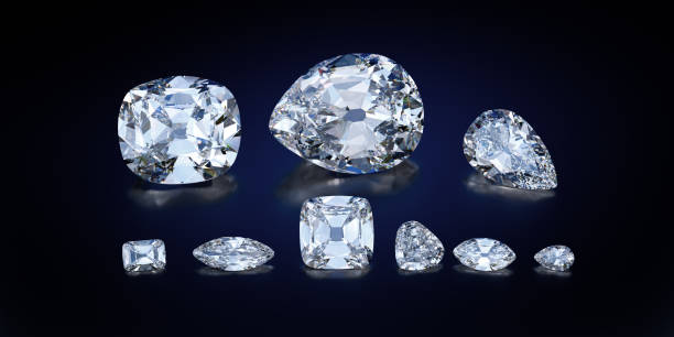 Nine Cullinan diamonds on black glossy background 3D replica of nine major jewels cut from the biggest diamond Cullinan. biggest stock pictures, royalty-free photos & images