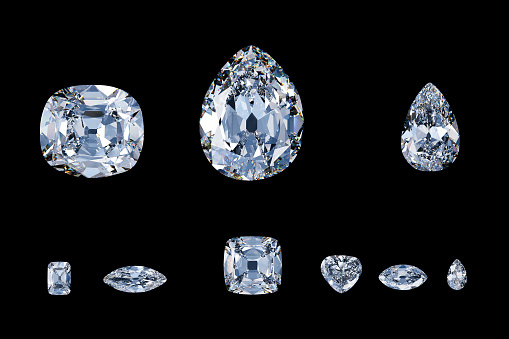 Nine Cullinan diamonds on black background