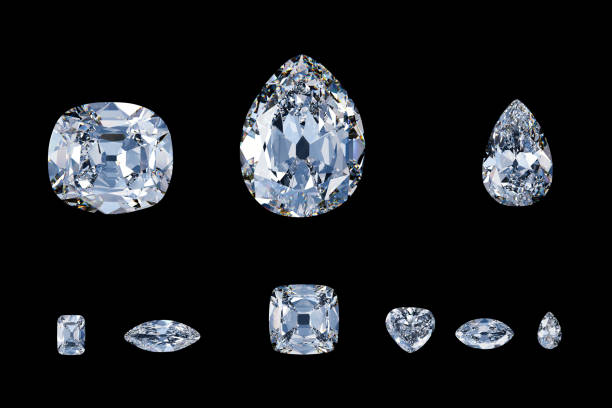 Nine Cullinan diamonds on black background 3D replica of nine major jewels cut from the biggest diamond Cullinan. biggest stock pictures, royalty-free photos & images