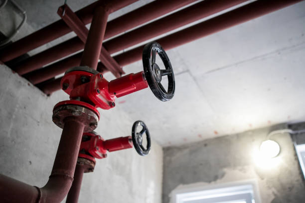 istock clean line white water pipes watering system pipe engineer design in underground condominium. 1175275548