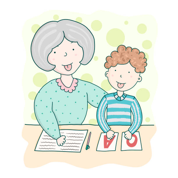 Classes With Speech Therapist Staging Sounds Children Vector Illustration  In Cartoon Style Stock Illustration - Download Image Now - iStock