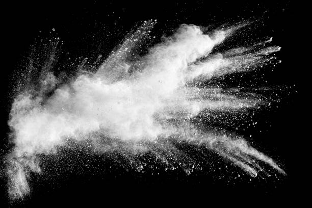 white powder explosion clouds.freeze motion of white dust particles on black background. - talco em pó imagens e fotografias de stock