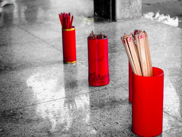 istock Red Seam-Si on gray background, Chi-Chi Sticks or fortune sticks, shake for future fore. At Wat Pho Chai, Nong Khai Province, Thailand on Chinese and Happy new year day. 1175280353