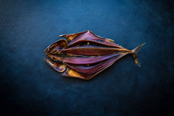 Dried tuna outdoor in Mediterranean Bonito fish Sarda on dark background