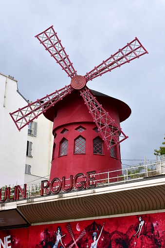 Moulin Cabaret Windmill Closeup Paris France Stock - Download Image Now - iStock