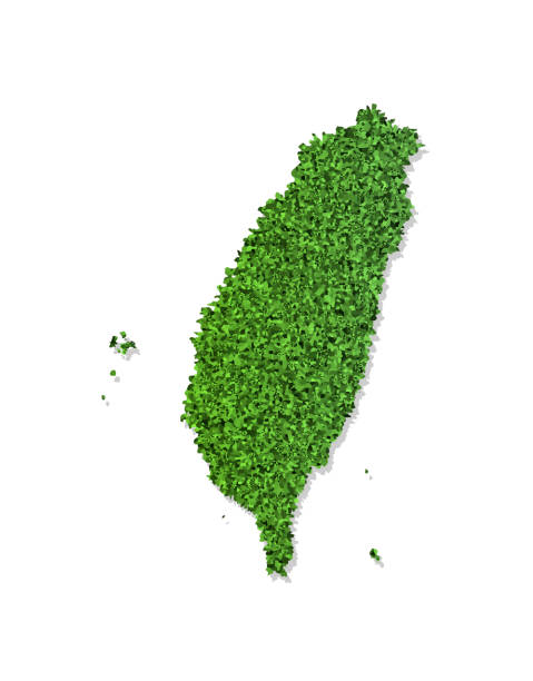 istock Vector isolated simplified illustration icon with green grassy silhouette of Taiwan (ROC) map. White background 1175286010