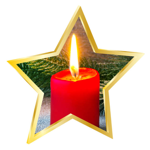 Star and candle on white background