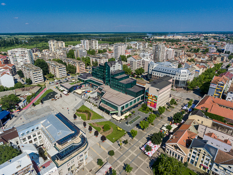 Aerial view of Sabac, city in Serbia