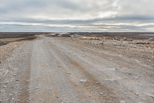 road across the tundra on Victoria Island, Canada