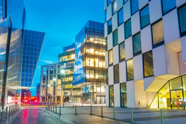 Stock photograph of modern buildings in the new Docklands district in Dublin Ireland