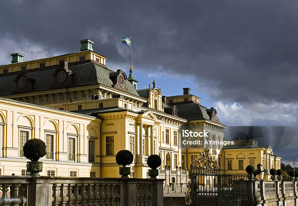 Drottningholm palace with storm clouds Afternoon view of the Royal Palace at Drottningholm near Stockholm, Sweden. Drottningholm Palace Stock Photo