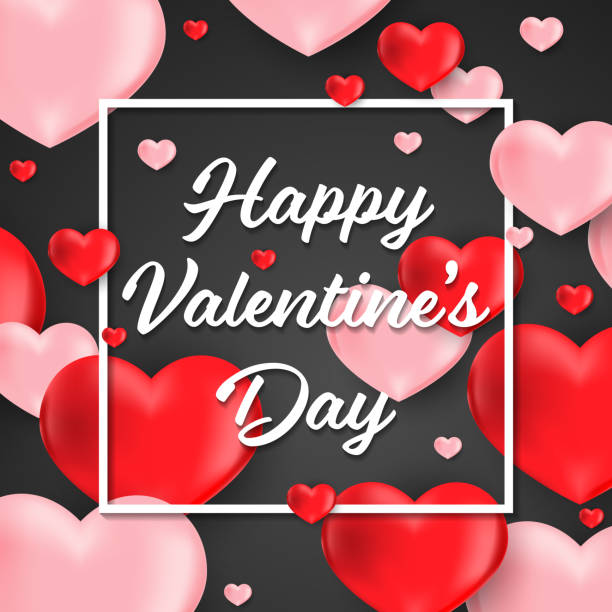 istock Valentine's Day background of pink and red hearts around Happy Valentine's Day text with white frame on black background. Valentine's Day greeting card or banner. Vector illustration. 1175292058