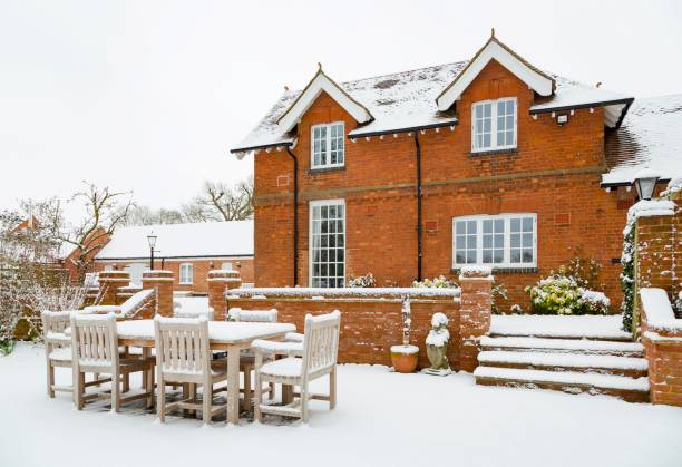 House and patio in snow
