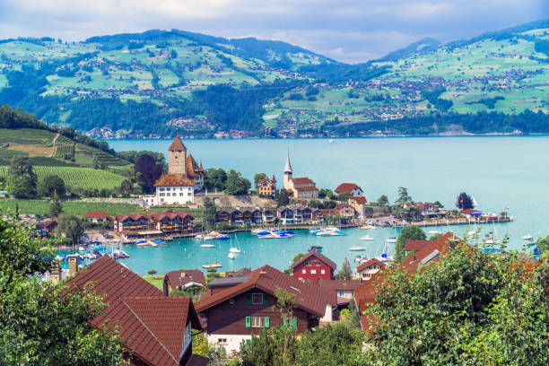 トゥーン湖(トゥーン湖)のほとり、スイスのスパイス - nautical vessel sailboat interlaken switzerland ストックフォトと画像