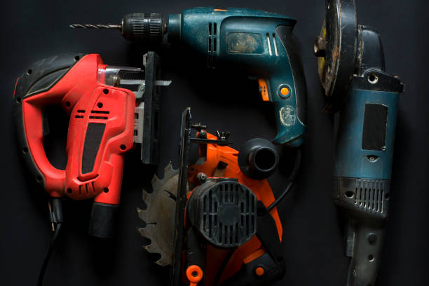 Hand power tools on a black background close-up. Hand power tools on a black background close-up. power tool photos stock pictures, royalty-free photos & images