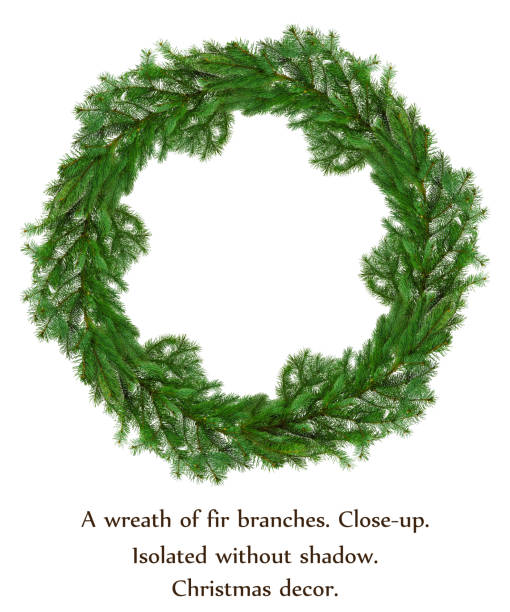 Natural wreath of pine branches. Top view .Christmas decoration.Isolated on a white background without shadow. Winter wreath . Christmas greeting card with wreath . Perfect for Christmas and New Year greetings, invitation. Merry Christmas wreath . Xmas theme. Isolated on a white background without shadow. thorn wreath stock pictures, royalty-free photos & images