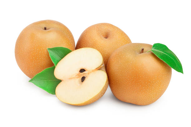 istock Fresh asian pear with leaf isolated on white background 1175299340