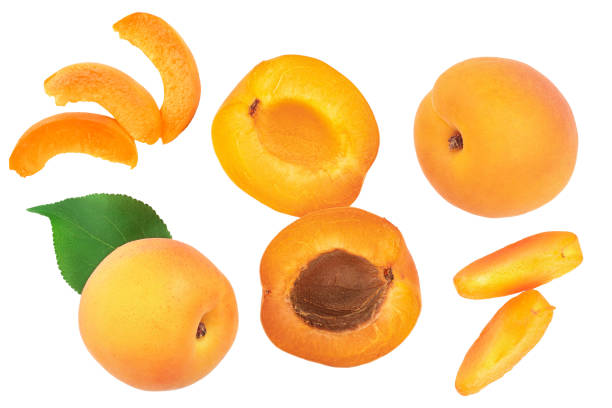 istock Apricot fruit with half isolated on white background macro 1175299362