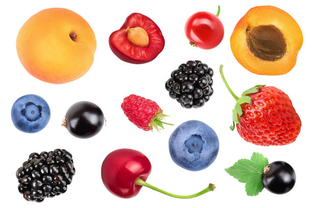 istock mix of different berry isolated on white background. Top view. Flat lay pattern 1175299406