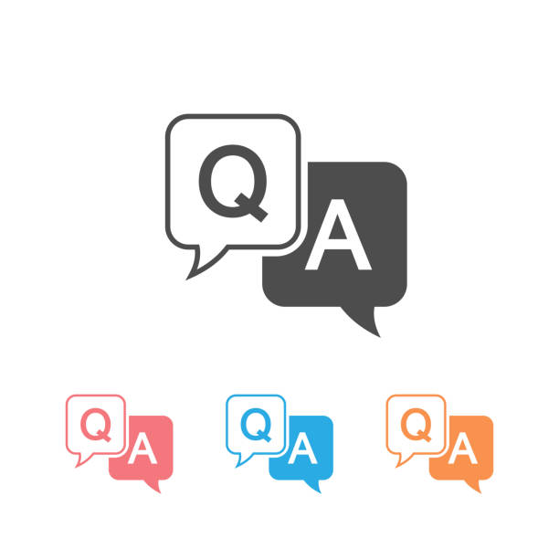 Question and answer icon set in flat style. Discussion speech bubble vector illustration on white background. Question, answer business concept Question and answer icon set in flat style. Discussion speech bubble vector illustration on white background. Question, answer business concept frequently asked questions stock illustrations