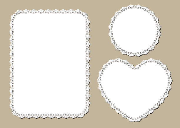 ilustrações, clipart, desenhos animados e ícones de esteira do lugar do laço do vintage e jogo do doily, projeto do vetor - lace doily frame picture frame