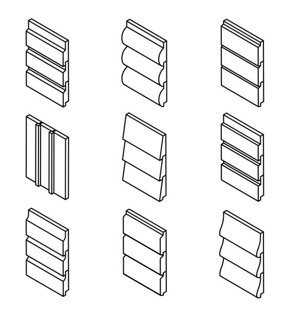 ilustrações de stock, clip art, desenhos animados e ícones de different siding profiles in isometric view and outline style - railroad siding