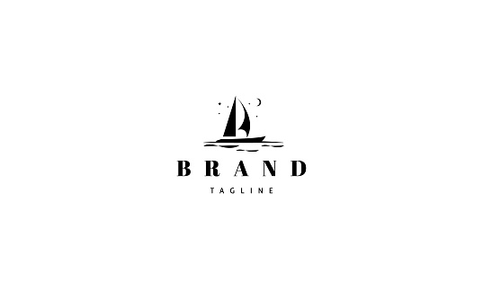 Vector logo on which an abstract image of a yacht.