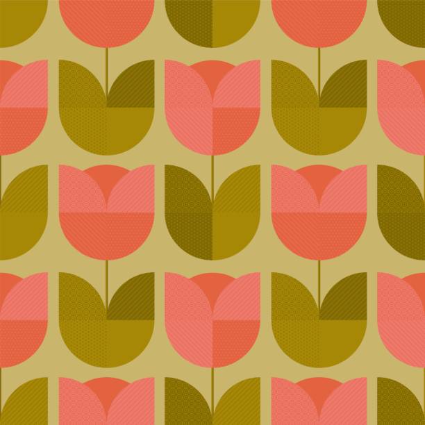 illustrazioni stock, clip art, cartoni animati e icone di tendenza di ð¡ute vintage geometrico floreale senza cuciture - tulip