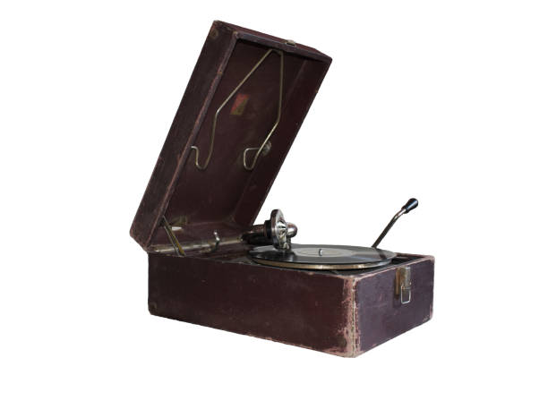 istock Retro musical record player isolated on white background with vinyl plate and clipping path. 1175309190