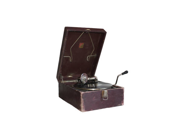 istock Retro musical record player isolated on white background with vinyl plate and clipping path. 1175309230