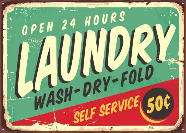 Vector illustration of Laundry fifties comic style retro sign banner