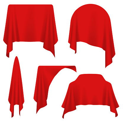Different objects covered with red cloth in vector