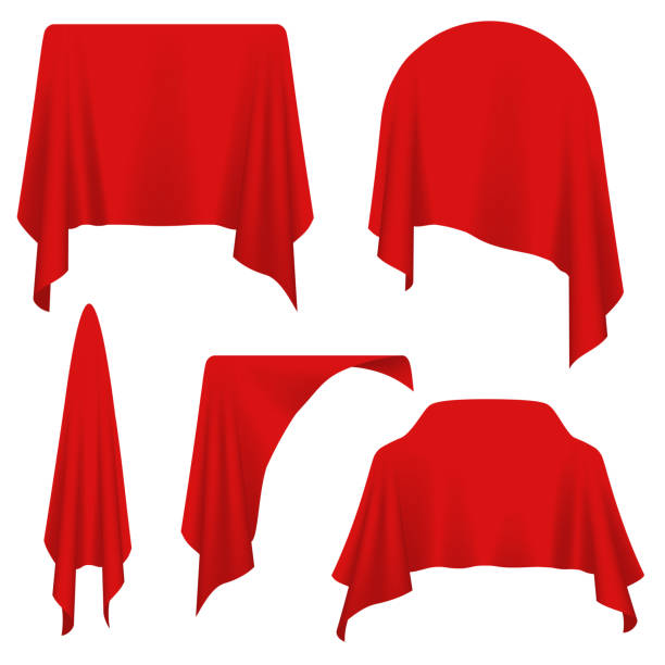 Different objects covered with red cloth Different objects covered with red cloth in vector curtain stock illustrations