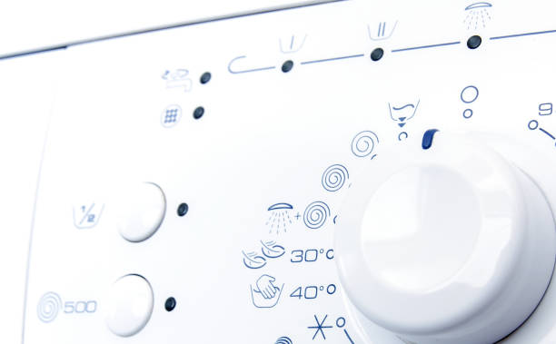 istock Detail from the control panel of an automatic home washing machine 1175313163