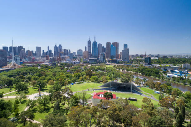 Aerial of the Royal Botanic Gardens, Melbourne Skyline, Australia. Converted from RAW.