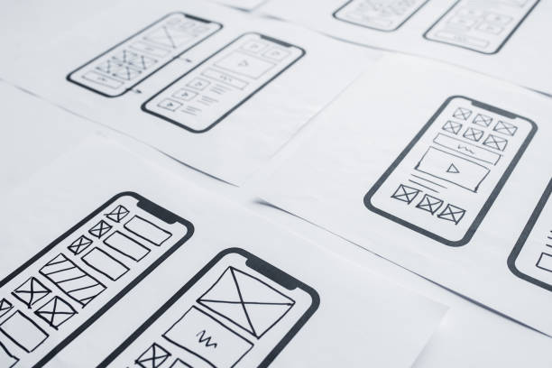 UX mobile application wireframe. Sketch, prototype, framework, layout future app design project. UI/UX - user interface and user experience designer. Creative concept for smartphone. App development estructura alámbrica de la aplicación móvil ux. boceto, prototipo, marco, diseño futuro proyecto de diseño de aplicaciones. ui/ux - interfaz de usuario y diseñador de experiencia de usuario. concepto creativo para smartphone. desarrollo de aplicacion