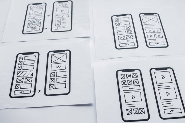 UX mobile application wireframe. Sketch, prototype, framework, layout future app design project. UI/UX - user interface and user experience designer. Creative concept for smartphone. App development estructura alámbrica de la aplicación móvil ux. boceto, prototipo, marco, diseño futuro proyecto de diseño de aplicaciones. ui/ux - interfaz de usuario y diseñador de experiencia de usuario. concepto creativo para smartphone. desarrollo de aplicacion