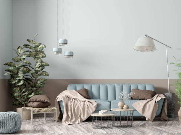 istock Interior of modern living room with blue sofa 3d rendering 1175320669