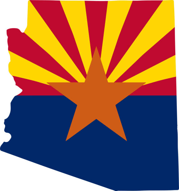 karte und flagge von us state of arizona vector illustration - arizona stock-grafiken, -clipart, -cartoons und -symbole