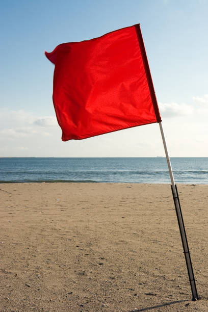 istock Red flying flag on the beach 117533442