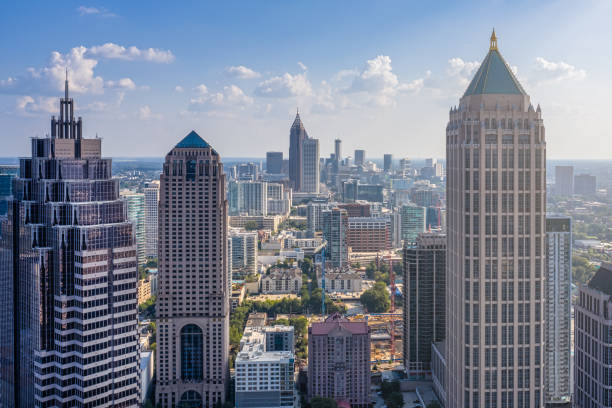 Aerial view downtown Atlanta with Sun Rays stock photo