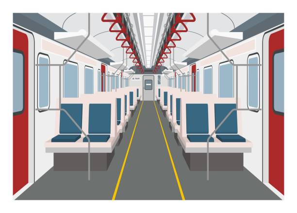 illustrations, cliparts, dessins animés et icônes de intérieur de train de banlieue. illustration simple dans la vue de perspective. - baggage wagon
