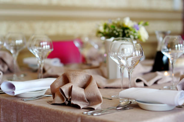istock Beautiful table set for some festive event or wedding reception 1175344648