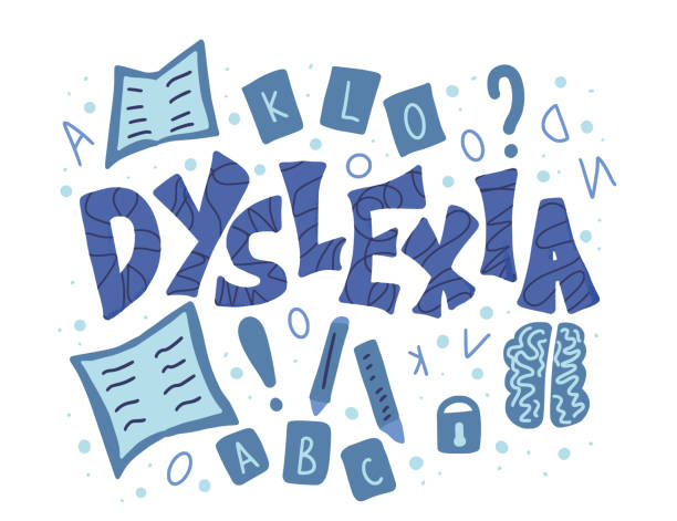 ilustrações de stock, clip art, desenhos animados e ícones de dyslexia stylized text. vector word with decor. - dislexia ilustrações