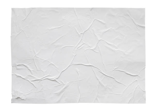 Blank white crumpled and creased sticker paper poster texture isolated on white background Blank white crumpled and creased sticker paper poster texture isolated on white background stick plant part photos stock pictures, royalty-free photos & images