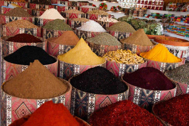 istock Multi-colored dried fruits and tea in the oriental bazaar. 1175358865
