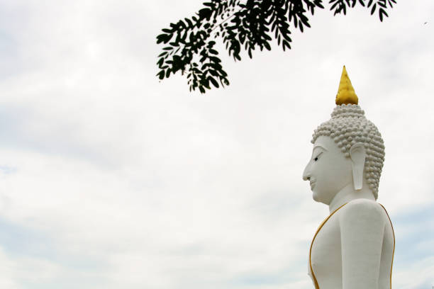 famous big buddha statue in thailand with cloudy sky